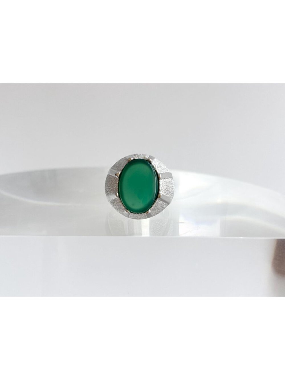 Yemeni Green Aqeeq Agate Solitaire Sterling Silver 925 Vintage Ring - sz 6 - Picture 2 of 16